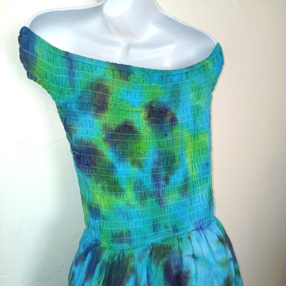 Hand Dyed Blue & Green Dress With Pockets Summer Sundress Women's Size XXXL (22) - Picture 7 of 15